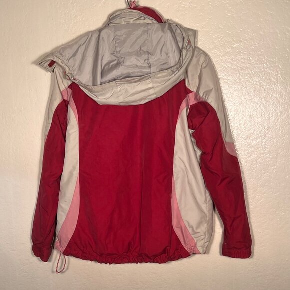 L.L.Bean M Red Pink Hooded Nylon Jacket Detachable Fleece Liner Water-Resistant - Picture 2 of 16